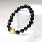 Black Tourmaline & Square Gibeon Meteorite Bracelet -  8mm  / Gold